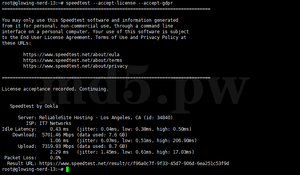搬瓦工DC6 Ookla Speedtest网络测速 下载5701Mbps上传7319Mbps