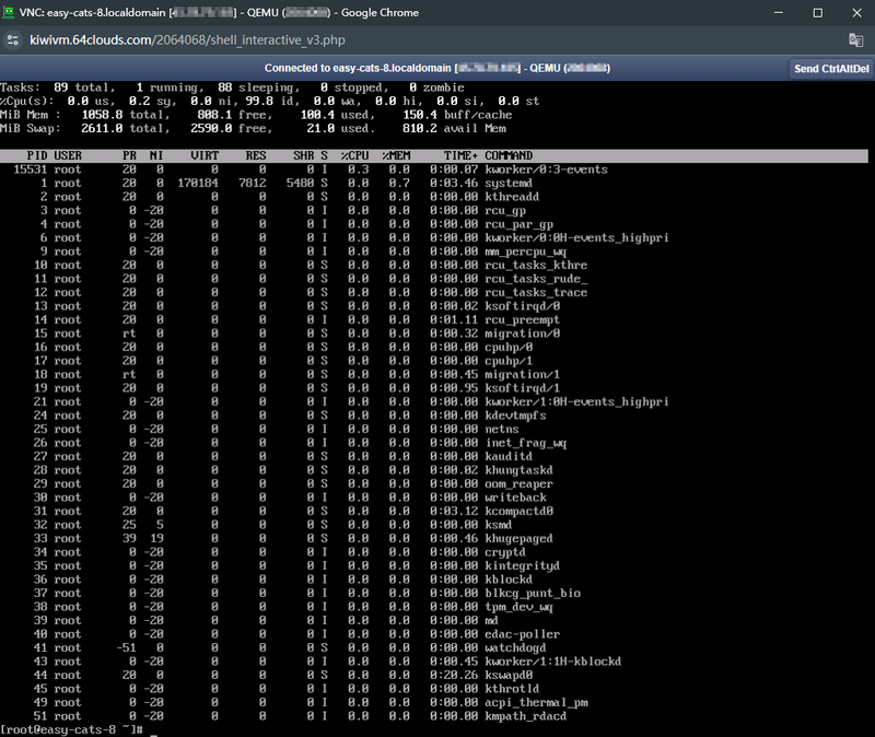 在网页终端执行 top 命令并退出
