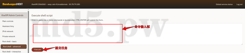 搬瓦工 Root shell - advanced 脚本执行界面